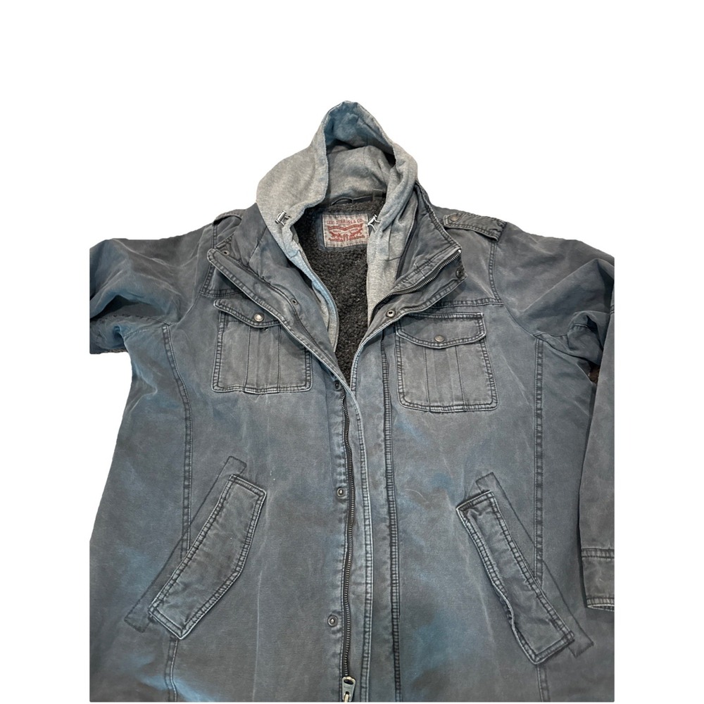Levi's Men's Washed Cotton Hooded Military Jacket Grey 2XLT Men's Tall Gorpcore